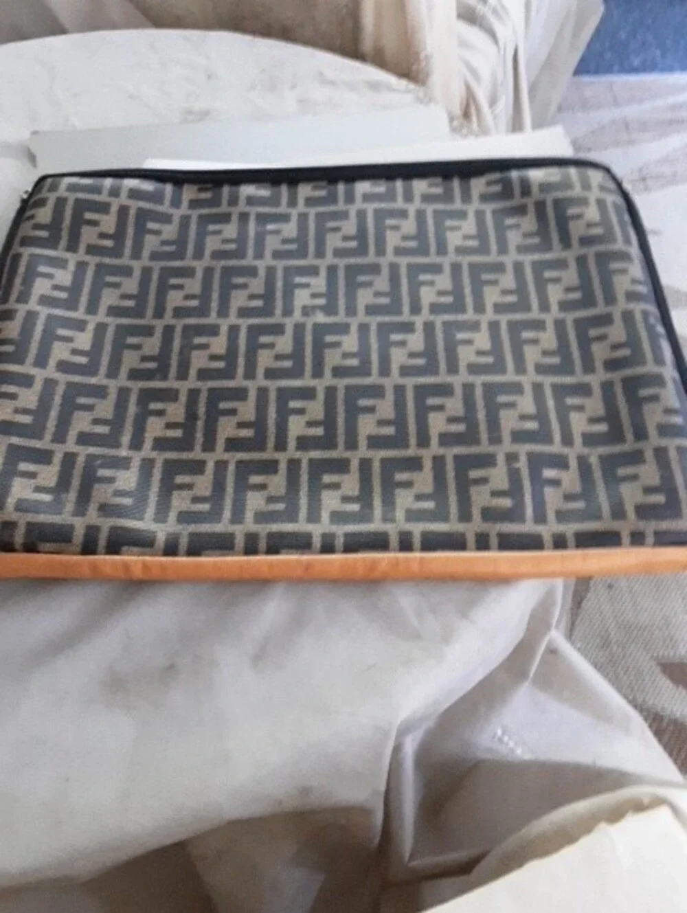 Fendi Tan & Brown Monogram Laptop Sleeve